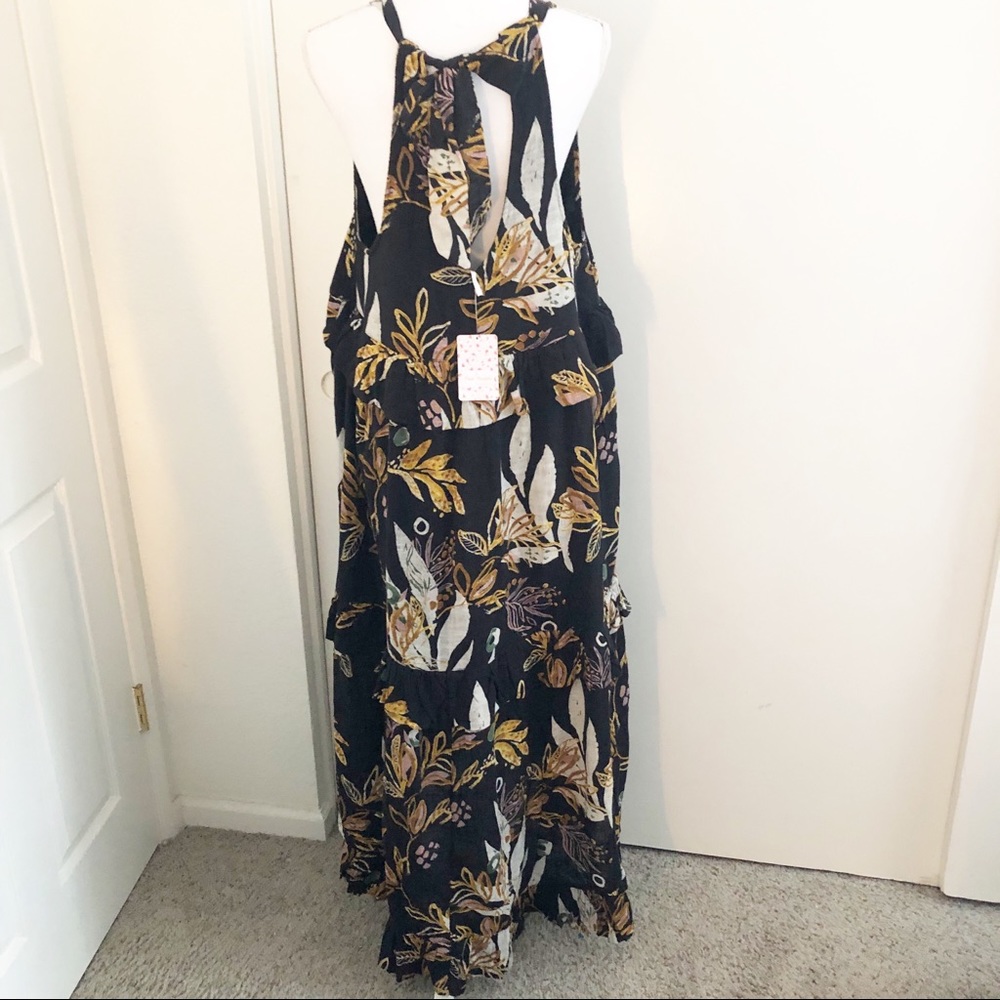 Free People Black Floral Maxi Dress with Yellow & Cream Accents - Picture 5 of 7